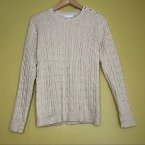 Charter Club Cream and Gold Cable Knit Sweater Shimmer Metallic Old Money